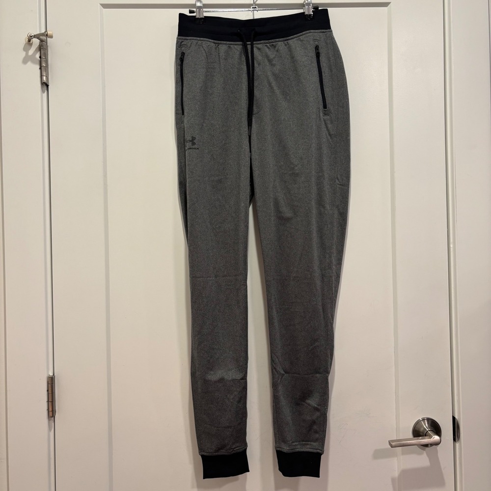 Under Armour Mens Loose Fit Joggers Gray Black Athletic Sweatpants Small